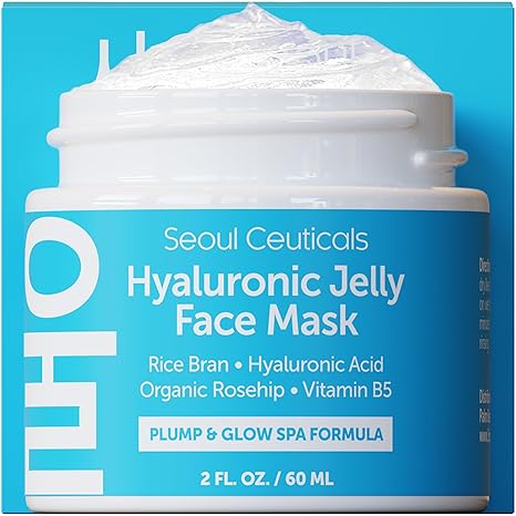 SeoulCeuticals SeoulCeuticals Korean Skin Care Hyaluronic Acid Jelly Face Mask – Rice Bran + Vit B5 + Rosehip Anti Aging K Beauty Skincare for Plump Glowing Skin 2oz skincare