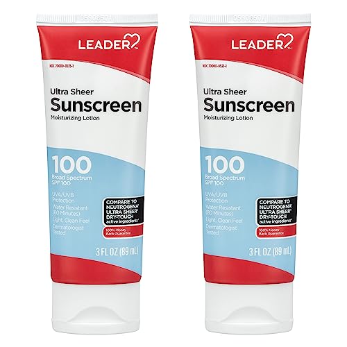 Leader LEADER Travel Sunscreen SPF 100+, Ultra Sheer Dry-Touch Water Resistant and Non-Greasy Lotion with Broad Spectrum SPF 100+, 3 Fl Oz (2 Pack) Sunscreen