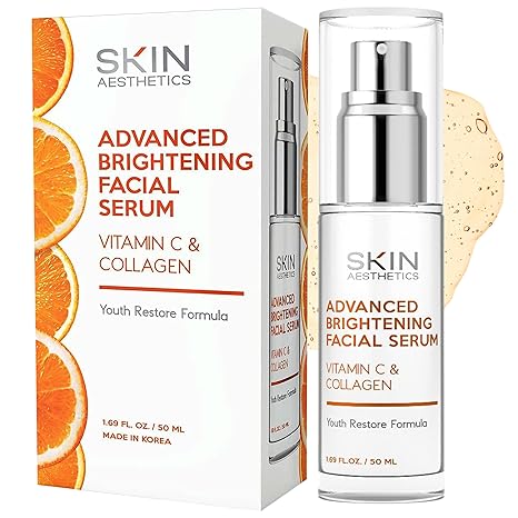 Skin Aesthetics Vitamin C Serum For Face - Dermatologist Tested - with Collagen For Dark Spots, Skin Brightening, Anti-Aging & Acne + Fine Lines & Wrinkles - Vegan, Clean Beauty Korean Skin care Serum
