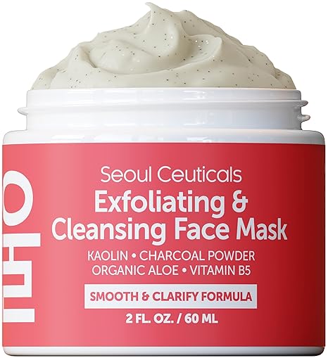 SeoulCeuticals SeoulCeuticals Korean Face Scrub - Exfoliating Face Mask Skincare K Beauty Mask for Glass Skin - Kaolin Clay + Charcoal Cream Exfoliant Mask 2oz Exfoliator