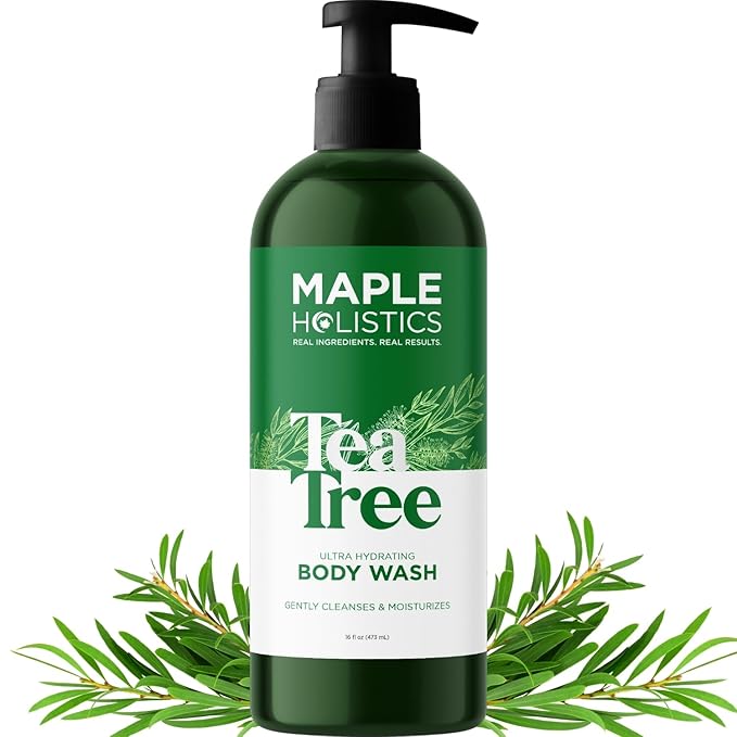 Maple Holistics Tea Tree Oil Body Wash - Hydrating Shower Gel Tea Tree Body Wash for Women and Men - Women and Mens Body Soap with Peppermint and Tea Tree Essential Oil and Moisturizing Body Wash for Dry Skin Care Moisturiser