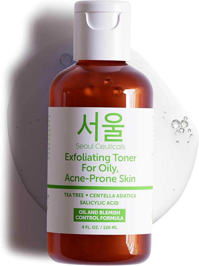 SeoulCeuticals SeoulCeuticals Korean Toner for Oily Acne Prone Skin – Korean Skin Care Tea Tree Toner for Face – Facial Toner Centella Asiatica, Salicylic Acid. 4 FL OZ Exfoliator