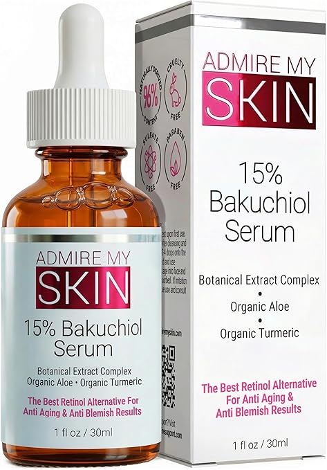 Admire My Skin Admire My Skin Bakuchiol Serum Natural Retinol Serum Alternative for Face – Anti Blemish Anti Aging Facial Serum Contains Organic Aloe + Turmeric 1oz Serum