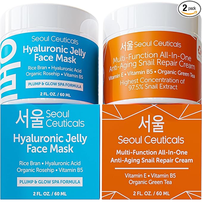 SeoulCeuticals SeoulCeuticals Korean Skin Care Set - Contains Snail Cream Moisturizer + Korean Jelly Mask - This Potent Korean Skincare Set Provides Healthy, Youthful & Glowing Skin Moisturiser
