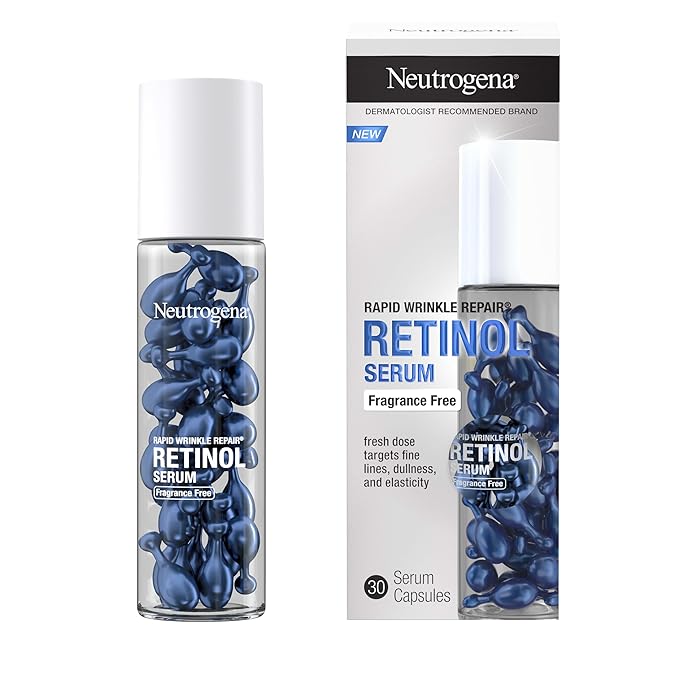 Neutrogena Neutrogena Rapid Wrinkle Repair Retinol Face Serum Capsules, Fragrance-Free Daily Facial with that fights Fine Lines, Wrinkles, Dullness, Alcohol-Free & Non-Greasy, 30 ct Serum