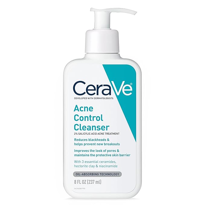 CeraVe CeraVe Acne Treatment Face Wash, Salicylic Acid Cleanser with Purifying Clay, Niacinamide, and Ceramides, Pore Control and Blackhead Remover, 8 Ounce Exfoliator