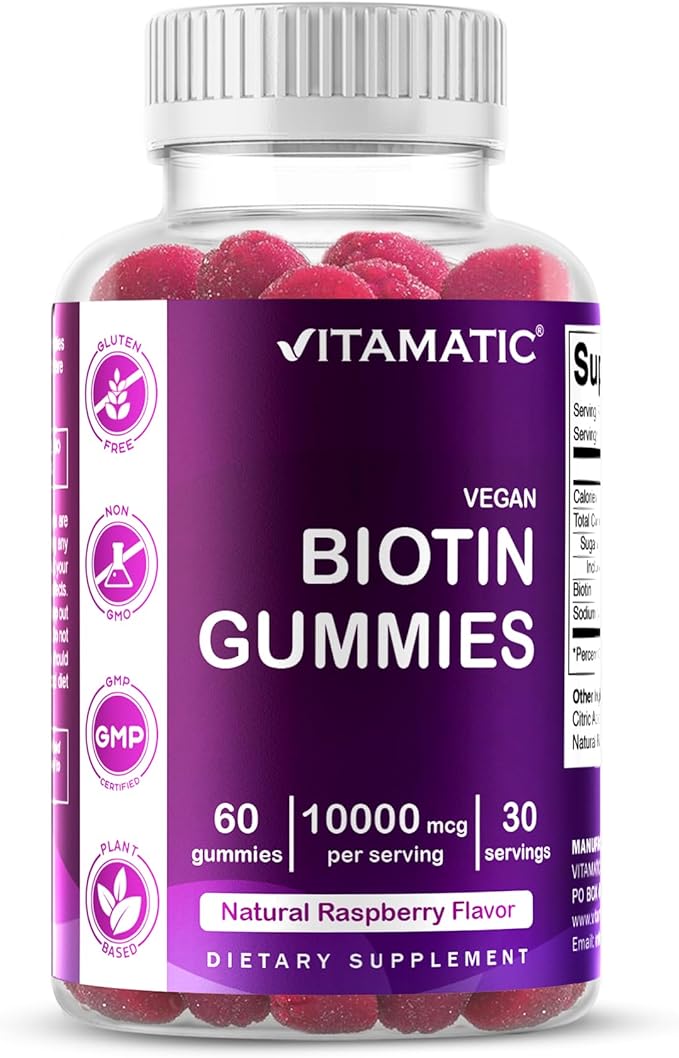 Vitamatic Vitamatic Biotin Gummies 10,000 mcg for Stronger Hair, Skin & Nails - 60 Vegan Gummies - Also Called Vitamin B7 (1 Bottle) skincare
