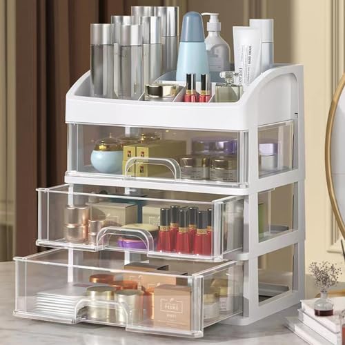 PTBSZCWY Makeup Organizer with 3 Drawers, Cosmetic Display Cases, Makeup Storage Box (3 Drawers) (white) skincare