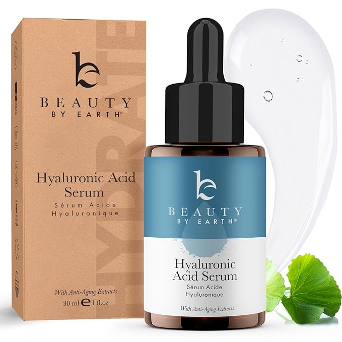 Beauty by Earth Hyaluronic Acid Serum for Face - USA Made with Natural & Organic Ingredients, Hydrating Anti Aging Face Serum, Softens and Smoothes Dry & Sensitive Skin, Fragrance Free Day & Night Facial Serum Serum