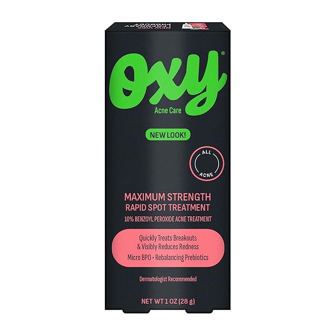 Oxy Oxy Rapid Acne Spot Treatment For Face & Body, Maximum Strength 10% Benzoyl Peroxide Acne Blemish Cream Medication for Acne and Blackheads, Prebiotic Pimple Cream for Acne Prone Skin Care, 1 oz Moisturiser
