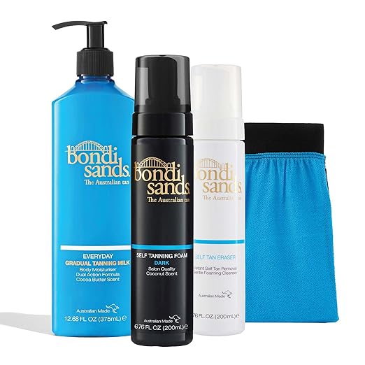 Bondi Sands Prep and Glow Bundle | Includes Self Tan Eraser, Exfoliation Mitt, Dark Sunless Foam + Everyday Gradual Tanning Milk ($76 Value) Exfoliator