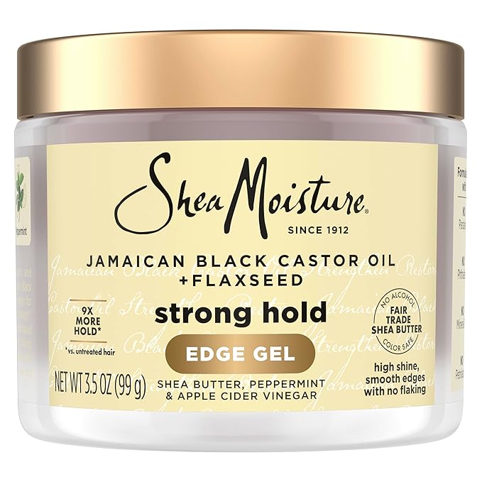 Shea Moisture SheaMoisture Edge Control Strong Hold Gel+Flaxseed Jamaican Black Castor Oil Keeps Edges in Place,No Flakes,Infused With Hydrolyzed Corn Starch,Glycerin,Indulgent Scent ParabenFree AntiFrizz Gel 3.5oz Moisturiser