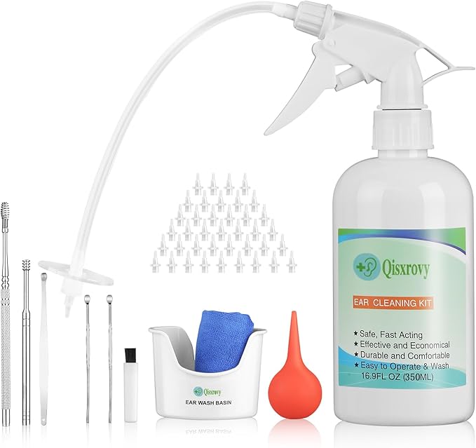 QISXROVY Ear Wax Removal Kit, Safe Easy to Operate Ear Irrigation Flushing Kit for Adults & Kids, Ear Cleaning Washer Tool with Basin, Syringe,Ear Cleaner, Towel and 40 Disposable Tips skincare