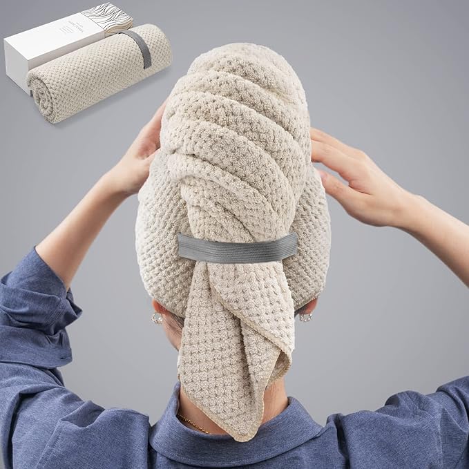 YFONG YFONG Large Hair Towel Wrap for Women, Super Absorbent Microfiber Hair Towel for Curly Hair, Fast Drying Hair Turbans with Elastic,Hair Drying Towel Wrap for Hair Care 26.3" X 40" (Camel) skincare