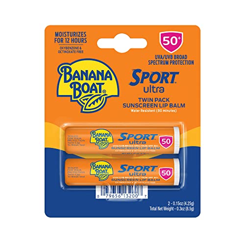 Banana Boat Banana Boat Sport Ultra SPF 50 Lip Sunscreen Twin Pack SPF Lip Balm Pack, Banana Boat Lip Balm SPF 50, Oxybenzone Free Sunscreen, Lip Sunblock, Travel Size Sunscreen for Lips, 2 Pack Sunscreen