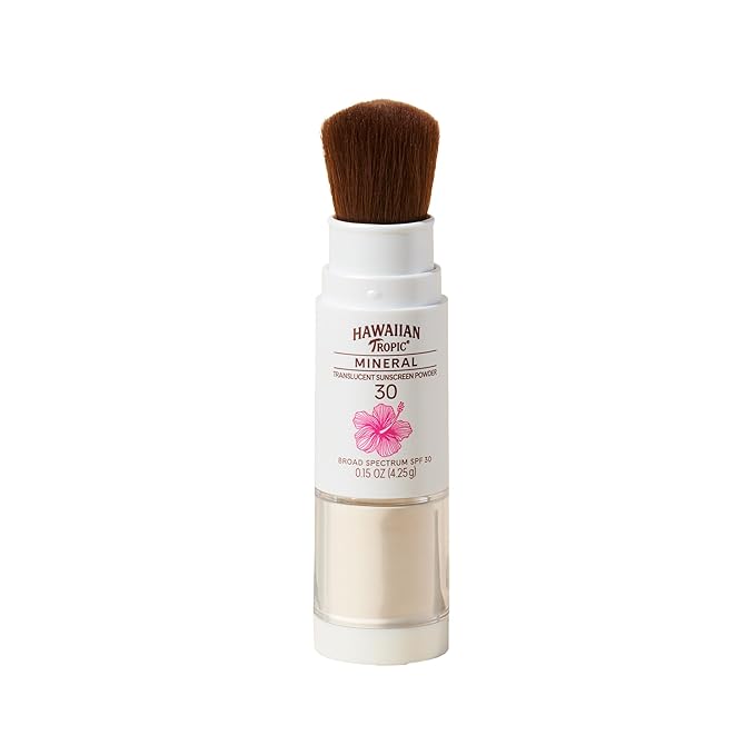 Hawaiian Tropic Hawaiian Tropic Mineral Powder Sunscreen Brush SPF 30 | Beach Essentials, Zinc Oxide Mineral Sunscreen Powder SPF, Face Sunblock Travel Size, Brush On Sun Screen Protector for Face and Body, 0.15oz Sunscreen