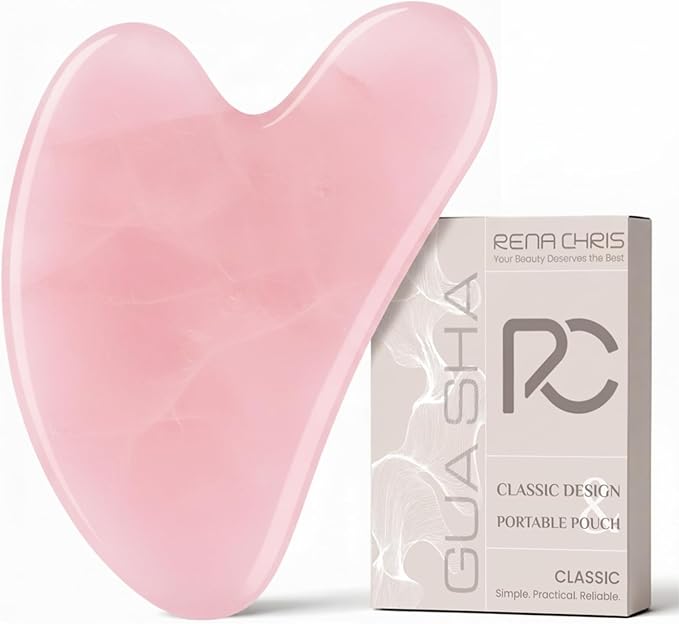 Rena Chris Rena Chris Gua Sha Facial Tools: Rose Quartz Guasha Tool for Face Acupuncture Therapy, Facial Massager for Jawline Sculpting and Puffiness Reducing (Pink) skincare