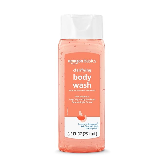 Amazon Basics Amazon Basics Clarifying Pink Grapefruit Body Wash, 2% Salicylic Acid Acne Treatment, Dermatologist Tested, 8.5 Fluid Ounces, Pack of 1 skincare