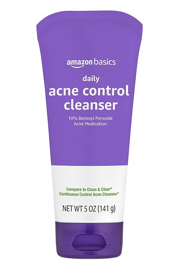 Amazon Basics Amazon Basics Acne Treatment Face Wash - Daily Control Cleanser, Maximum Strength 10% Benzoyl Peroxide for Stubborn Breakouts, 5 Ounce Water Cleanser