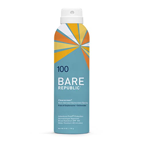 Bare Republic Bare Republic Clearscreen Sunscreen SPF 100 Sunblock Spray, Water Resistant with an Invisible Finish, 6 Fl Oz Sunscreen