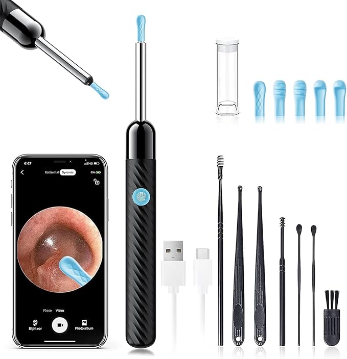 LEIPUT LEIPUT Ear Wax Removal - Earwax Remover Tool with 8 Pcs Ear Set - Ear Canal Cleaner with 1080P Camera - FSA HSA Eligible - Ear Cleaning Kit with 6 Ear Spoon - Ear Camera for iOS & Android (Black) skincare