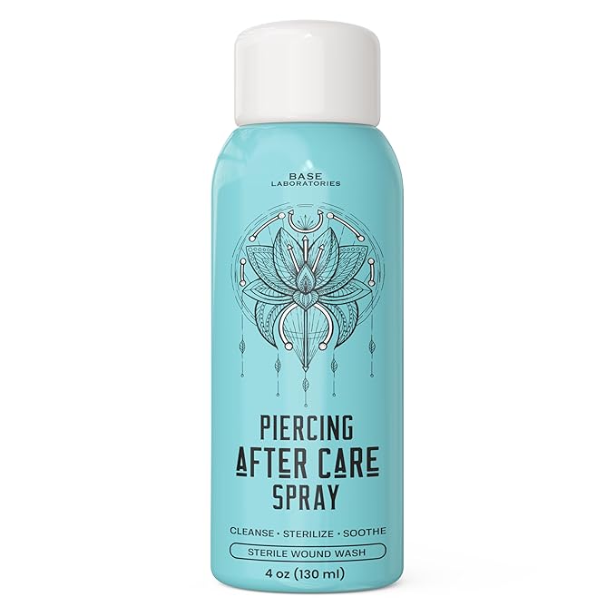 BASE LABORATORIES BASE LABORATORIES Piercing Aftercare Spray 4oz | Saline Spray for Piercings | Ear Piercing Cleaner Spray | Saline Solution for Piercings | Piercing & Keloid Bump Removal for Ears, Belly Nose Piercings skincare