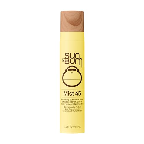 Sun Bum Sun Bum Original SPF 45 Sunscreen Mist - Broad Spectrum Moisturizing Facial Sunscreen Spray with Vitamin E - Hawaii 104 Act Compliant (Made without Octinoxate & Oxybenzone) - Travel Size - 3.4 oz Sunscreen