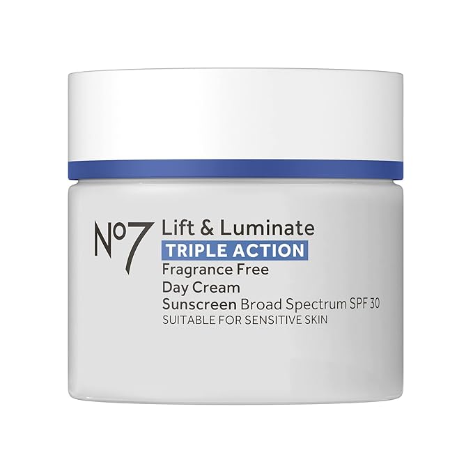 No7 No7 Lift & Luminate Triple Action Face Cream - Fragrance Free Face Moisturizer with SPF 30 - Formulated with Anti Aging Collagen Peptides & Brightening Complex (1.69 Oz) Sunscreen