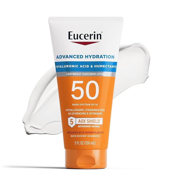 Eucerin Eucerin Sun Advanced Hydration SPF 50 Sunscreen Lotion, Lightweight Sunscreen with Hyaluronic Acid and Humectants, Hypoallergenic, Fragrance Free, No Oxybenzone or Octinoxate, 5 Fl Oz Tube Sunscreen