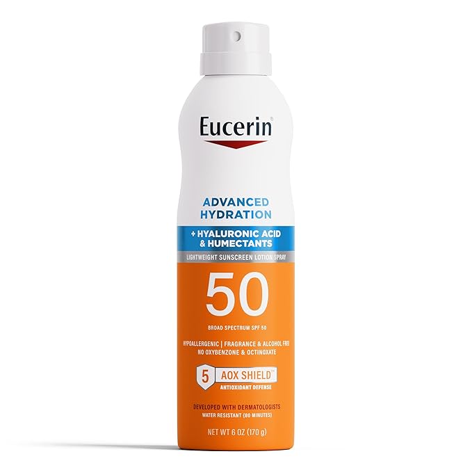 Eucerin Eucerin Advanced Hydration SPF 50 Sunscreen Spray, Lightweight Spray Sunscreen with Hyaluronic Acid and Humectants, Hypoallergenic, Fragrance and Alcohol Free, 6 Oz Bottle Sunscreen