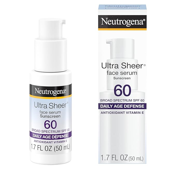 Neutrogena Neutrogena Ultra Sheer Face Sunscreen with Vitamin E & SPF 60, Sunscreen for Face with Broad Spectrum UVA/UVB Protection, Fragrance-Free, Oxybenzone-Free, Water-Resistant (80 minutes), 1.7 Fl Oz Sunscreen
