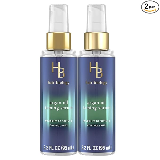Hair Biology Hair Biology Argan Oil Taming Serum, Twin Pack, 3.2 Fl Oz Each — Hair Serum Nourishes to Soften & Control Frizz. Infused with Biotin — Dry Hair Treatment, Safe for Color Treated Hair Serum