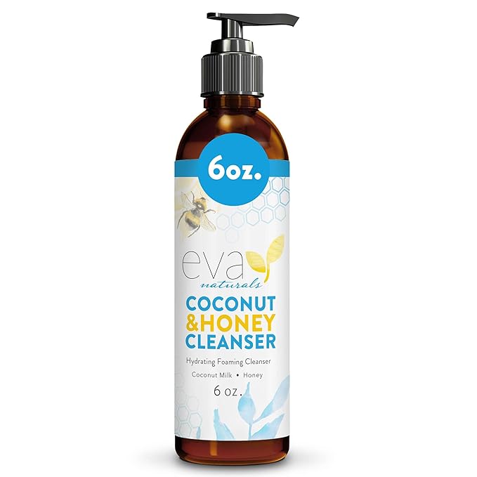Eva Naturals Eva Naturals Coconut & Honey Foaming Face Wash – Gentle Hydrating Facial Cleanser for Sensitive & Aging Skin – Removes Makeup, Dirt & Oil – Soothing Aloe & Royal Jelly – 6 Fl Oz Water Cleanser
