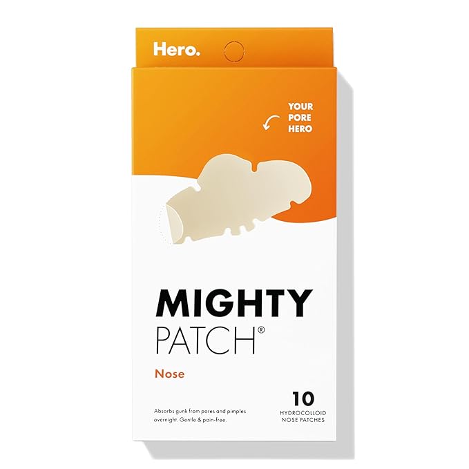 Mighty Patch Mighty Patch Nose Pimple Patches from Hero Cosmetics, Large Hydrocolloid Pore Strips, Dermatologist Approved, Overnight, Blackhead Remover Strip to Absorb Acne Nose Gunk from Face, 10 Count skincare