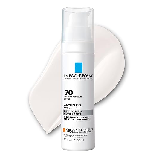 La Roche-Posay Anthelios UV Correct Sunscreen Moisturizer SPF 70, Daily Anti-Aging Face Moisturizer with Niacinamide to Even Skin Tone & Fine Lines, Sun Protection for Sensitive Skin Korean face wash