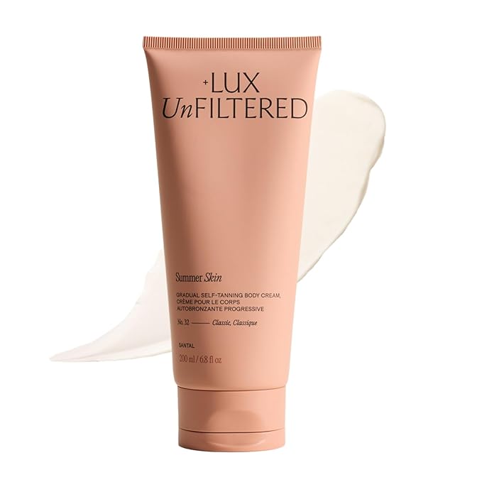+ Lux Unfiltered + Lux Unfiltered N632 Summer Skin Classic Gradual Self Tanner, Hydrating Self Tanning Lotion with Shea Butter & Squalane - Non-Sticky, No Transfer, Natural-Looking - Vegan Sunless Tanner - Santal Moisturiser