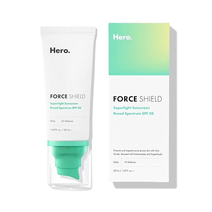 HERO COSMETICS Hero Cosmetics Force Shield Superlight Sunscreen SPF 30 - Everyday Lightweight Sunscreen for Face & Acne-Prone Skin with Zinc Oxide - Fragrance Free 50 ml Sunscreen