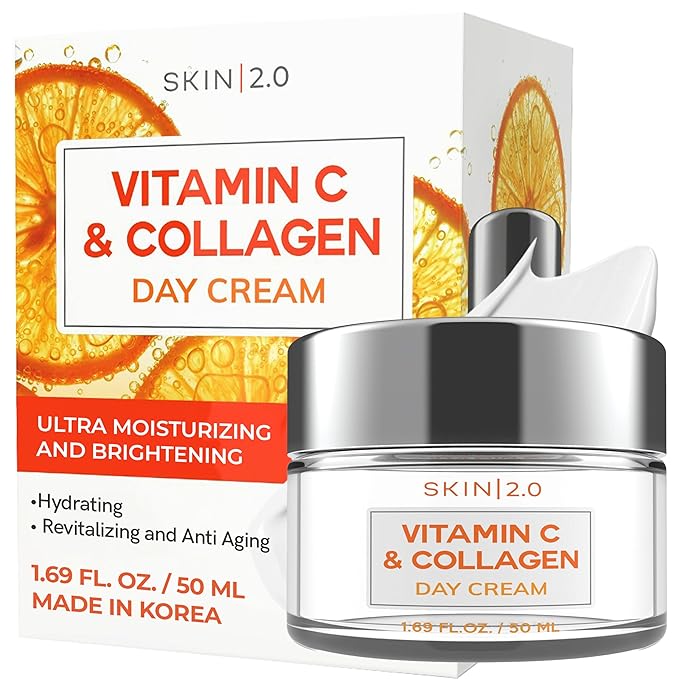 Skin 2.0 Vitamin C & Collagen Face Moisturizer - Dermatologist Tested, Anti-Aging, Skin Tightening - Brightening, Clean Beauty, Cruelty-Free, Korean Skincare for All Skin Types - 1.69 Fl oz Moisturiser