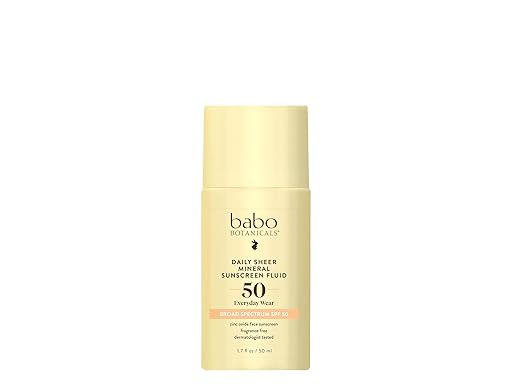 Babo Botanicals Daily Sheer Mineral Sunscreen Fluid SPF50 - Natural Zinc Oxide - Passion Fruit Oil - Fragrance Free - Ultra-Lightweight - For Face - For all ages Sunscreen