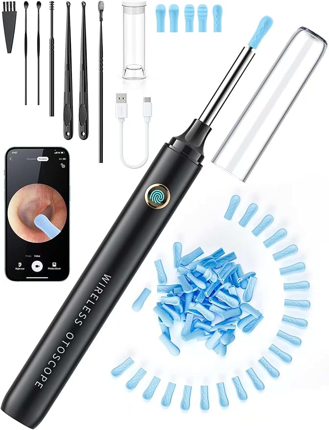DEETOK DEETOK Ear Wax Removal Tool Camera - Ear Cleaner with 1080P HD Camera, FSA HSA Store Eligible, Otoscope with Light, Earwax Removal Kit with 50 Replacement Tips for iPhone, iPad, Android Phones (Black) skincare