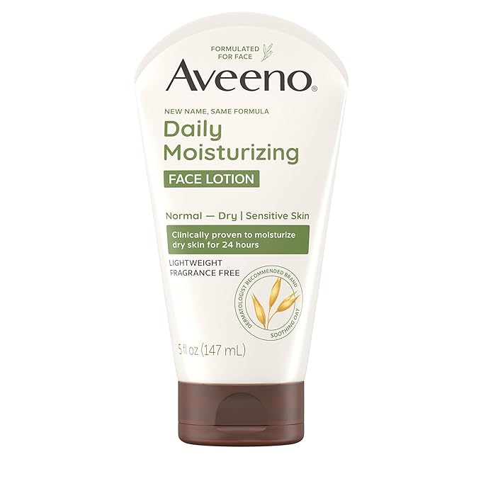 Aveeno Aveeno Daily Moisturizing Face Lotion with Soothing Prebiotic Oat, Lightweight Non-Greasy Facial Moisturizer for Normal to Dry, Sensitive Skin, 24-Hour Moisture, Fragrance-Free, 5 oz Moisturiser
