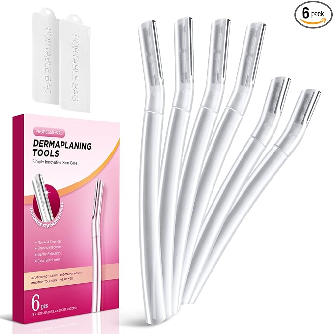 SINAHET Dermaplane Razor for Women Face, (6 Count) Professional Dermaplaning Tool for Peach Fuzz, Facial and Eyebrow Hair Removal, Gentle Skin Exfoliation Blade Exfoliator