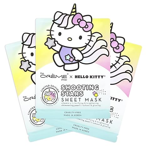 The Crème Shop The Crème Shop Hello Kitty Shooting Stars Vitamin C + Shimmering Pearl Essence Sheet Mask, Paraben-Free, Sulfate-Free & Cruelty-Free Korean Face Mask - 3 Pack Sheet Mask
