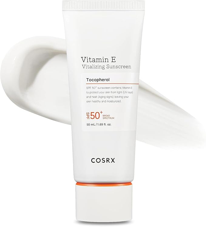 COSRX COSRX Vitamin E Vitalizing Face Sunscreen SPF 50, 1.69 fl oz, SPF Moisturizer, Lightweight under Makeup, Travel Essentials, Summer Essentials, Korean Skin Care, Korean Sunscreen for Face Korean face wash