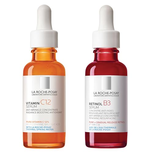 La Roche-Posay Bundle of La Roche-Posay Pure 10% Vitamin C Serum+ La Roche-Posay Pure Retinol Face Serum for Lines, Wrinkles & Premature Sun Damage to Resurface & Hydrate, Suitable for Sensitive Skin Serum