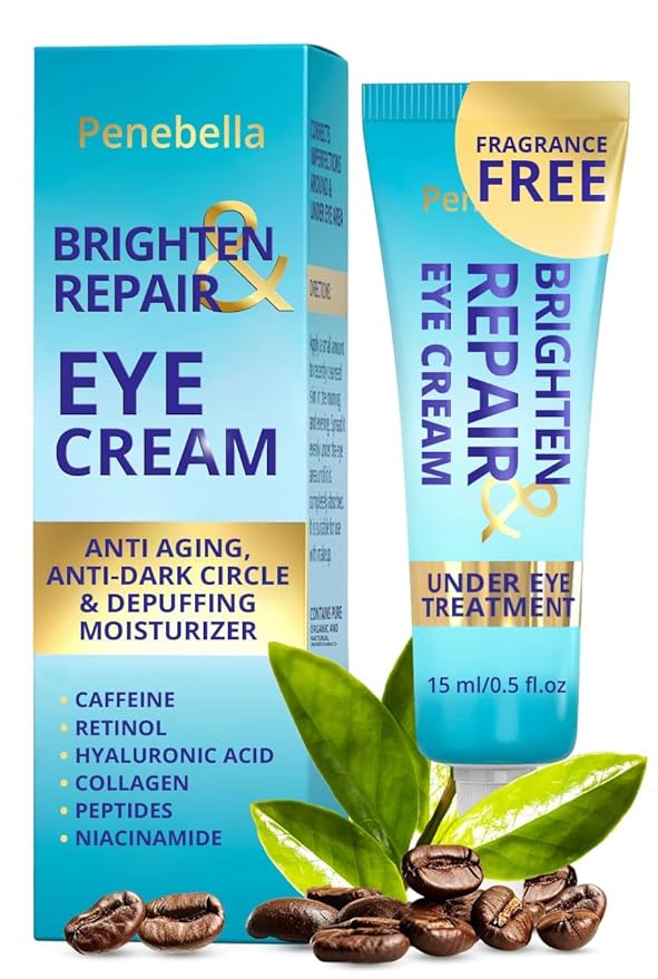 PENEBELLA Under Eye Brightener for Dark Circles – 4 in 1 with Niacinamide, 5% Caffeine, Retinol & Peptides - Eye Cream Anti Aging for Reduce Wrinkles, Puffiness and Bags Under Eyes Eye Cream