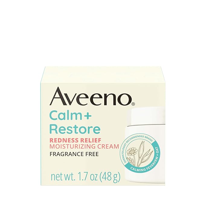 Aveeno Aveeno Calm + Restore Facial Moisturizer Face Cream for Redness Relief, Non-Comedogenic, Ceramide & Vitamin B5, Hydrating for Dry, Sensitive Skin, Hypoallergenic, Fragrance-Free, 1.7 oz Moisturiser