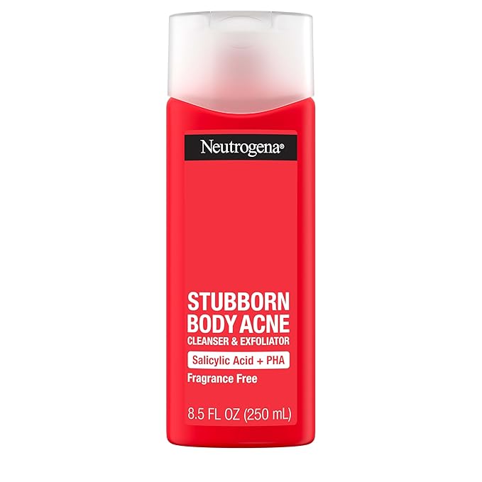 Neutrogena Neutrogena Salicylic Acid & PHA Stubborn Acne Body Wash, Exfoliating Cleanser Acne Treatment for Chest & Shoulder, Gently Clears, Exfoliates & Helps Prevent Breakouts, Fragrance Free, 8.5 Fl Oz Exfoliator