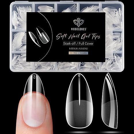 modelones Modelones Almond Fake Nail Tips -510Pcs Medium Soft Gel Nail Tips Almond Shape Pre Etched Half Matte Full Cover Clear Acrylic Gel Kit False Press on for Extension Manicure Salon DIY at Home 15 Sizes skincare