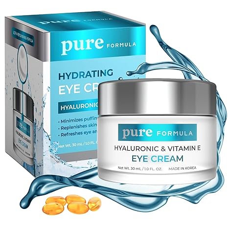 Pure Formula Hyaluronic Acid & Vitamin E Eye Cream - For Dark Circles and Puffiness, Moisturizing & Anti-aging Under Eye Cream - Cruelty Free Korean Skin Care For All Skin Types - 1.0 Fl. oz/ 30ml Eye Cream